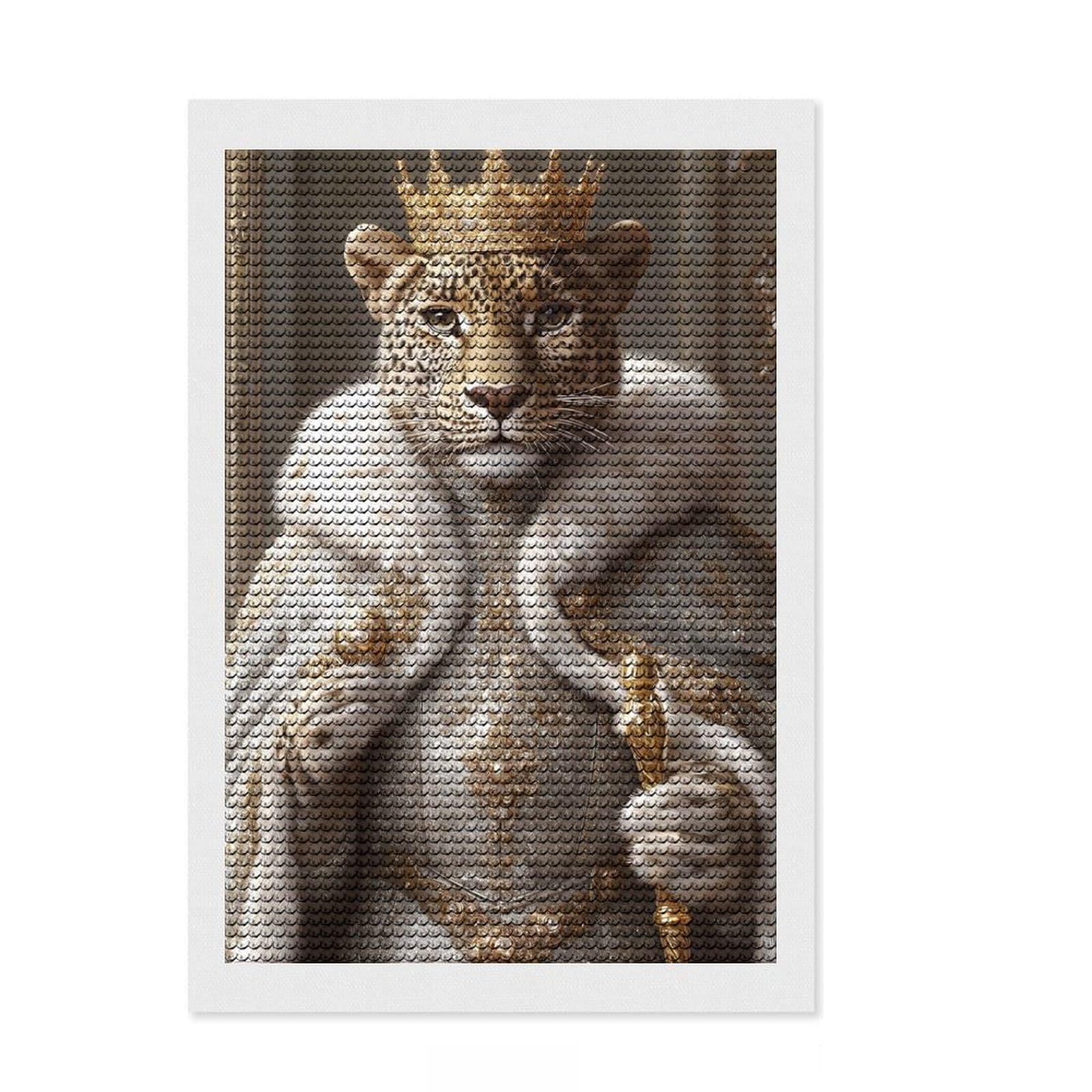 Junmoney Leopard King Full Drill Diamond Painting Kit 8"x12", Easy to Follow Symbols, Neat Printed Canvas, Creative Leisure Activity