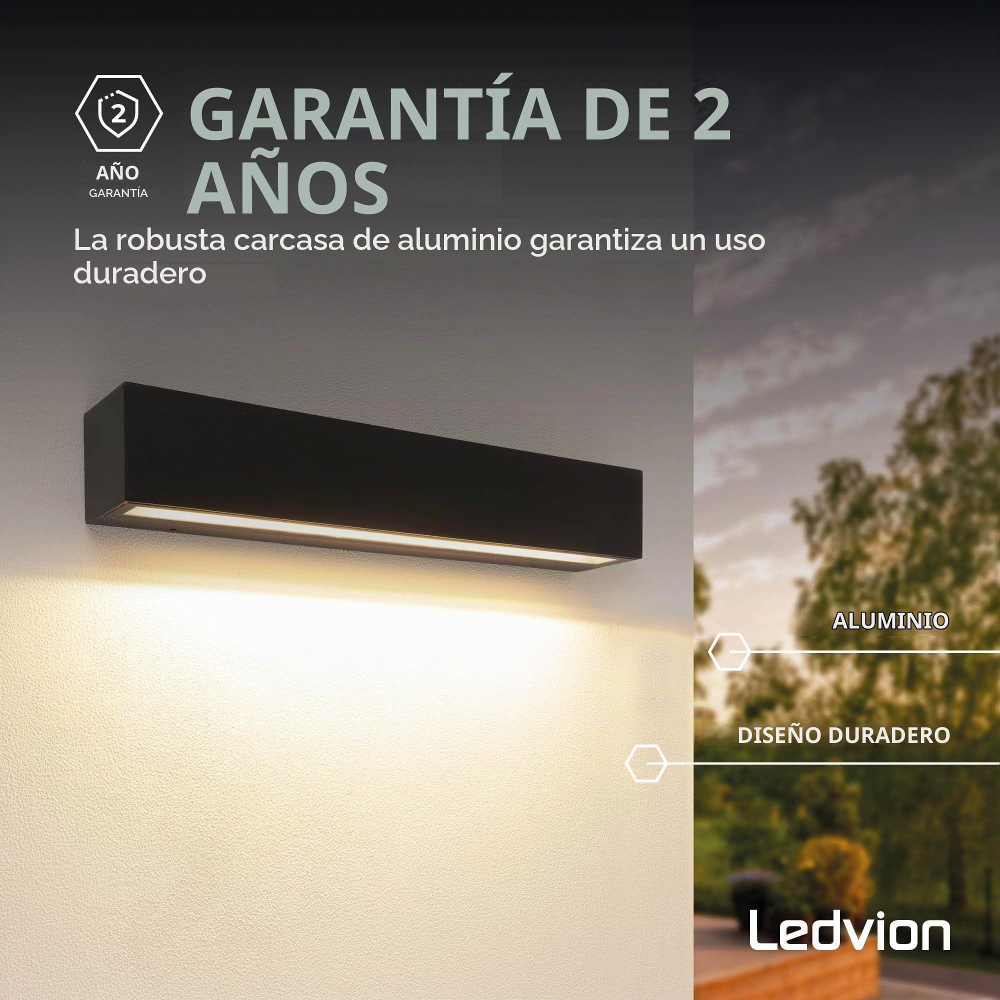 Ledvion - Lámpara de Pared LED, 15W, 1500 Lúmenes, IP44 Resistente al Agua, Lámpara Exterior, Iluminación Exterior, Iluminación de Jardín, Iluminación de Fachada