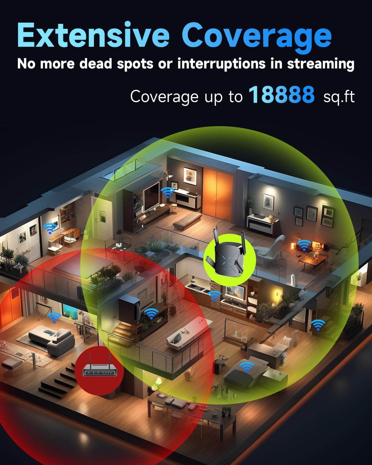 2026 WiFi Extender, New Gen Wi-Fi 6 Signal Booster Range up to 18,888 sq.ft for Home, Dual-Band Internet Extender WiFi Booster w/Gigabit Ethernet Port, Wireless Router Repeater 1-Tap Setup