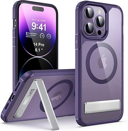 Miniatura 10 de SUPERONE Funda MagSafe para iPhone 14 Pro con soporte, funda magnética para teléfono con soporte delgado ajustable y parte trasera de policarbonato