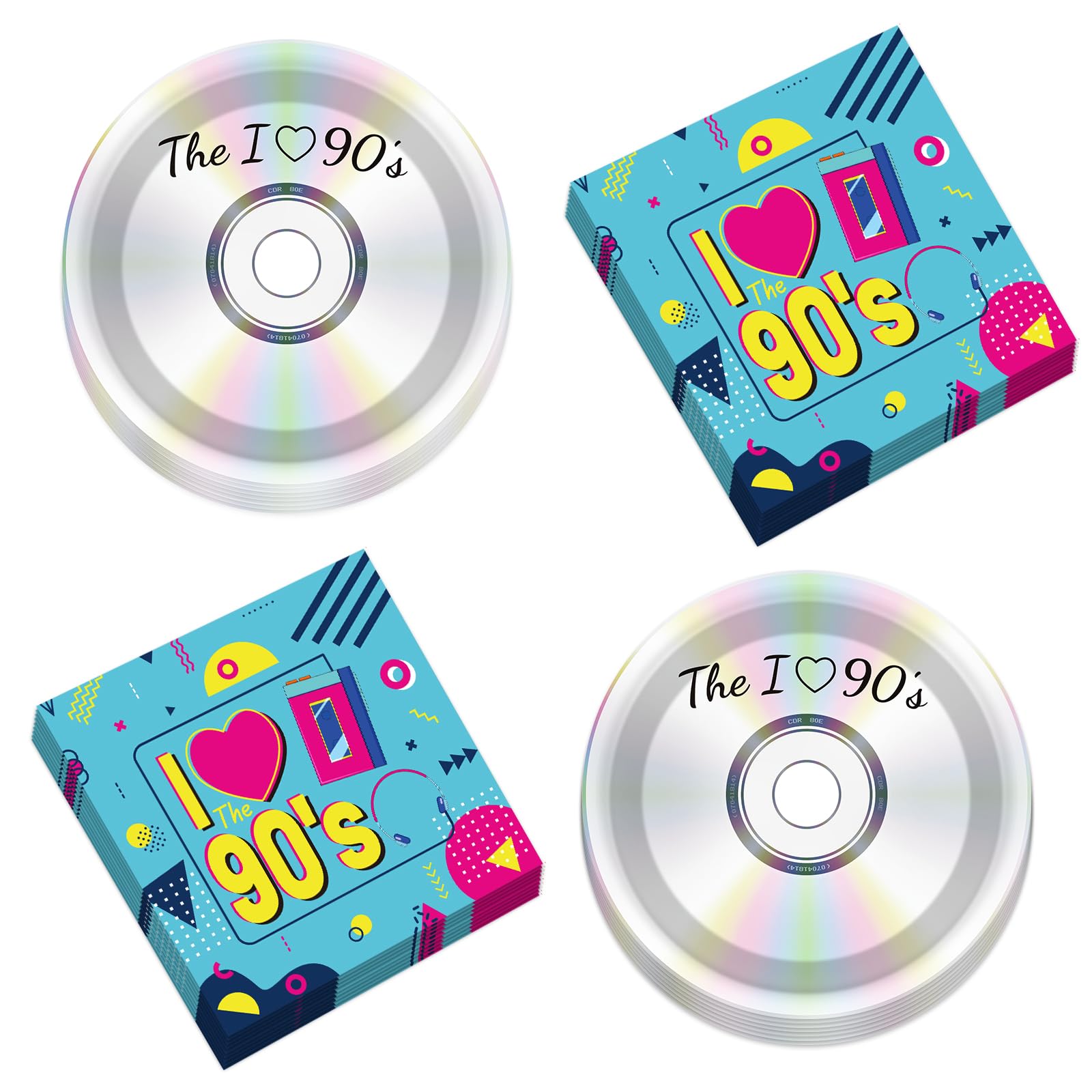 50Pcs 90's Party Paper Plates and Napkins 90's Mix CD Dessert Plates Retro 90s Theme Party Decorations I Love the 90s Tableware Set Serves 25 Guest 1990's Back to the 90's Birthday Party Supplies