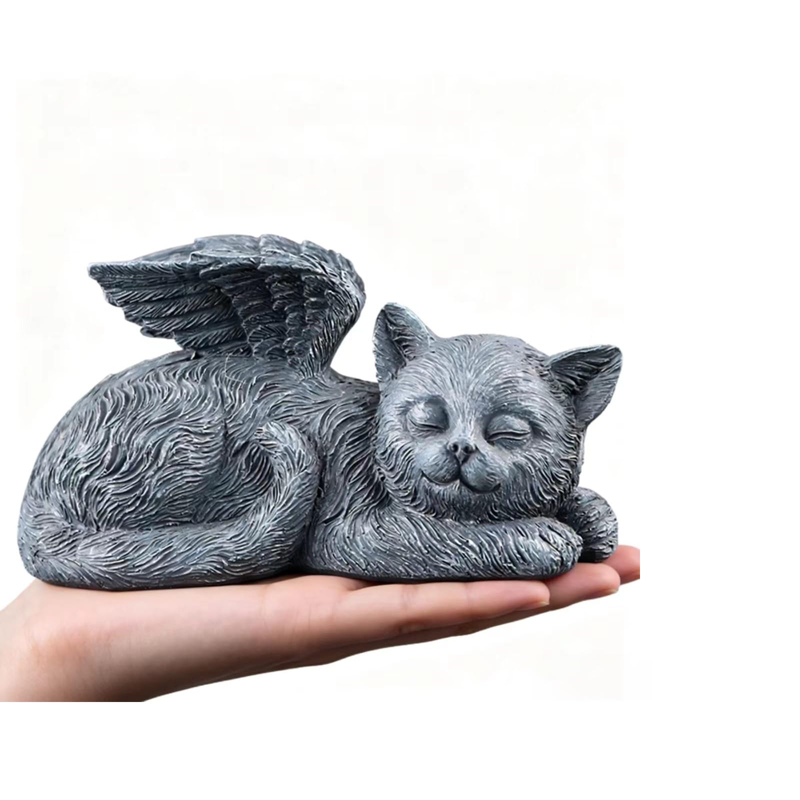 Sleeping Cat Memorial Statue – Resin Angel Wing Kitten Garden Grave Marker, Weatherproof Outdoor Pet Loss Sympathy Gift for Cat Lovers (4.7")