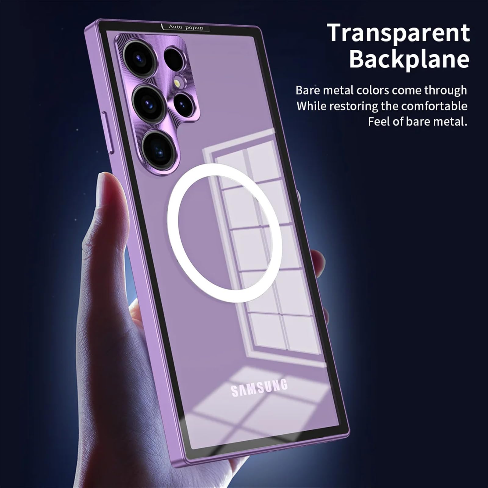 Hülle für Samsung Galaxy S23 Ultra/S23 Plus/S23, [Kompatibel mit MagSafe] Schlosstyp, Aluminiumlegierung, Metallrahmen, beständig, vergilbungsfrei, transparente Hülle,Black,S23 Plus