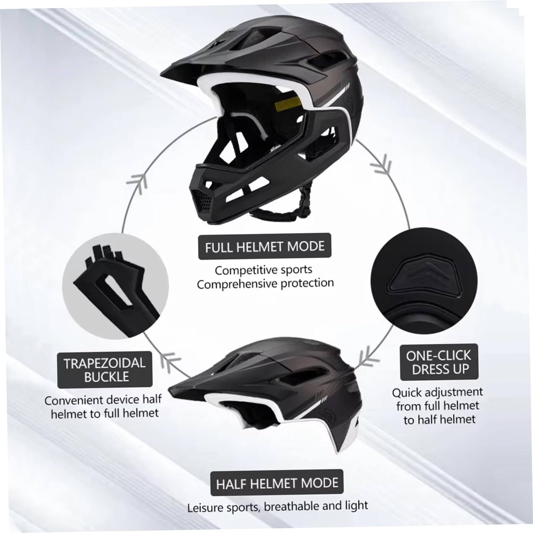 Mountain Bike Helmet Adult Shock-Proof Full Face with Detachable Chin Holder Visor Black — view 3