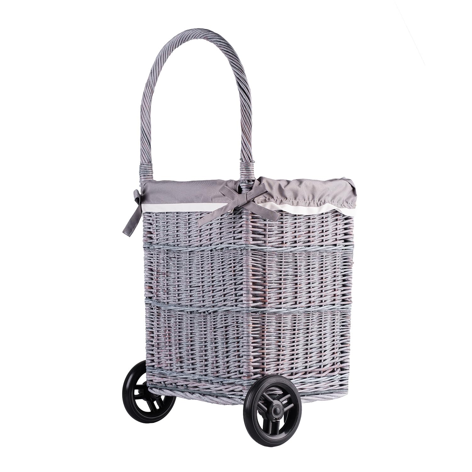 Panier à bûches sur roulettes - Chariot en osier - Panier des courses - Panier de rangement - Panier à provisions - Gris
