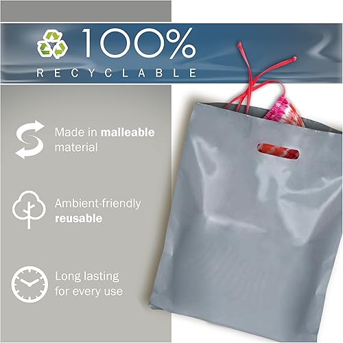 Miniatura 7 de Silver Merchandise - Bolsas de plástico para compras, paquete de 100 unidades de 12 x 18 pulgadas con 2 mil de grosor, asas troqueladas, perfectas