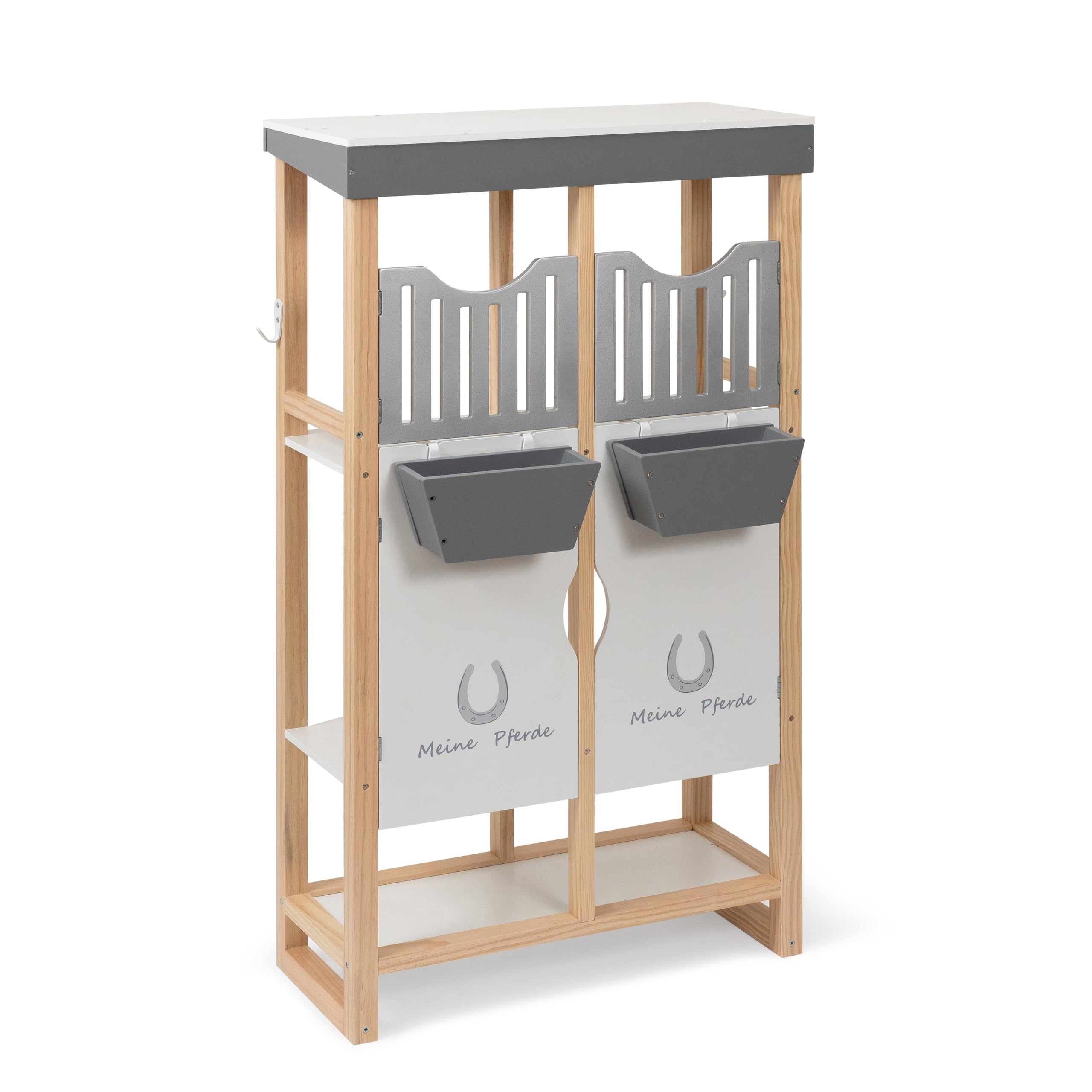 ELLA & PIET® Hobby Horse Stall Shelty aus Holz mit 2-teiliger Stalltür (Holz-Weiß) Pferdestall