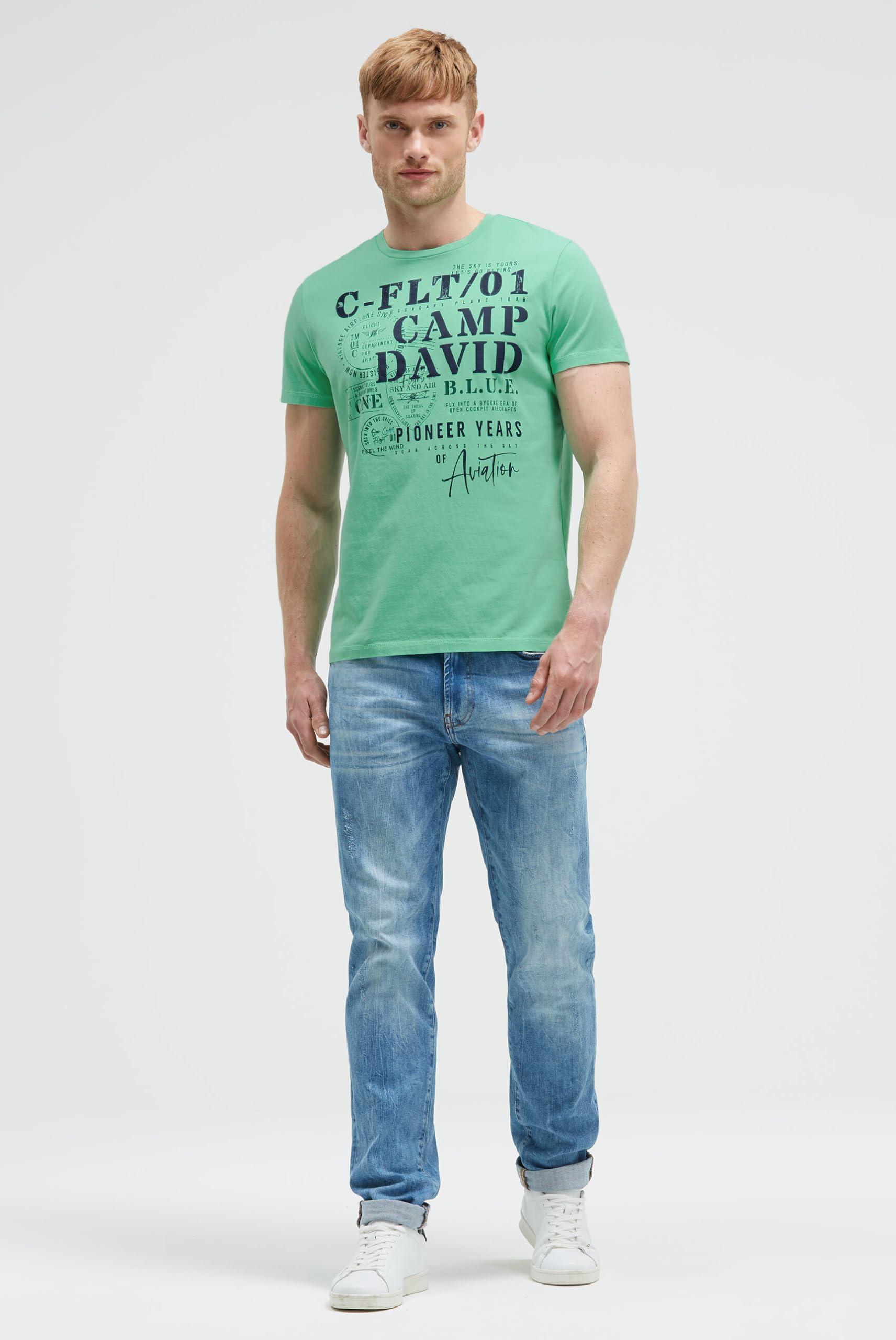 Camp David Camiseta para hombre de cuello redondo con estampado puffprint