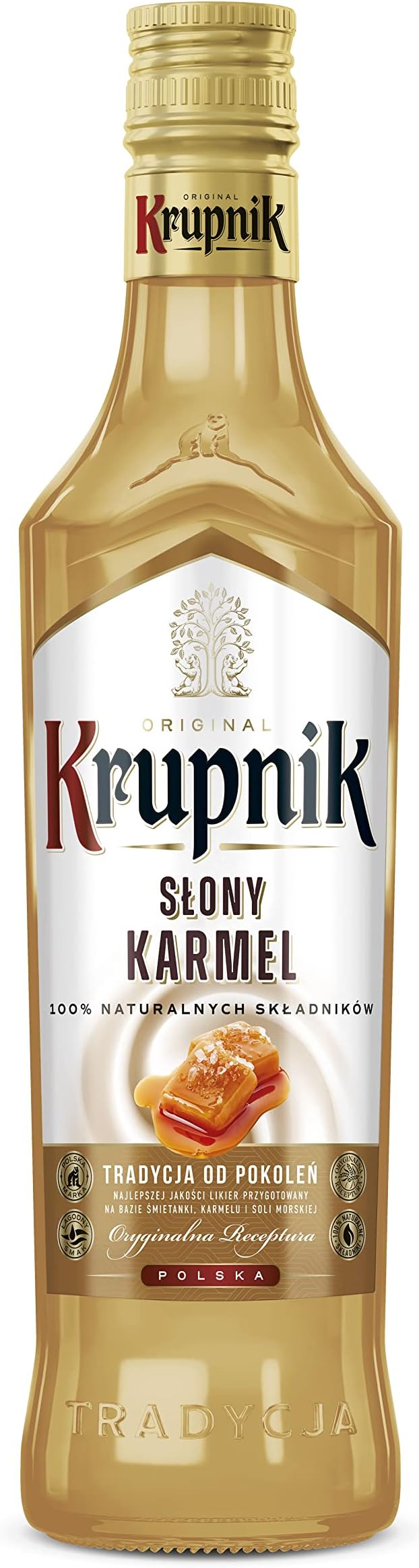 Krupnik Salted Caramel Liqueur - Sweet and Salty Polish Creamy Liqueur Crafted from Cream, Milk and Vodka - Creamy Texture Caramel and a Touch of Salt, Perfect for Coffee and Desserts 16% ABV, 50cl