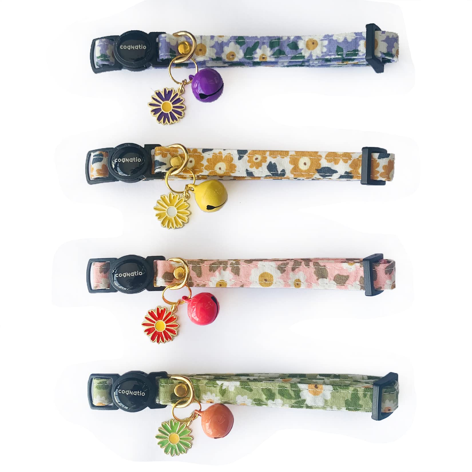 Cognatio Cat Collars with Bells and Safety Release Buckle, Floral Bow Tie Kitten Collars, Adjustable 20-30 cm