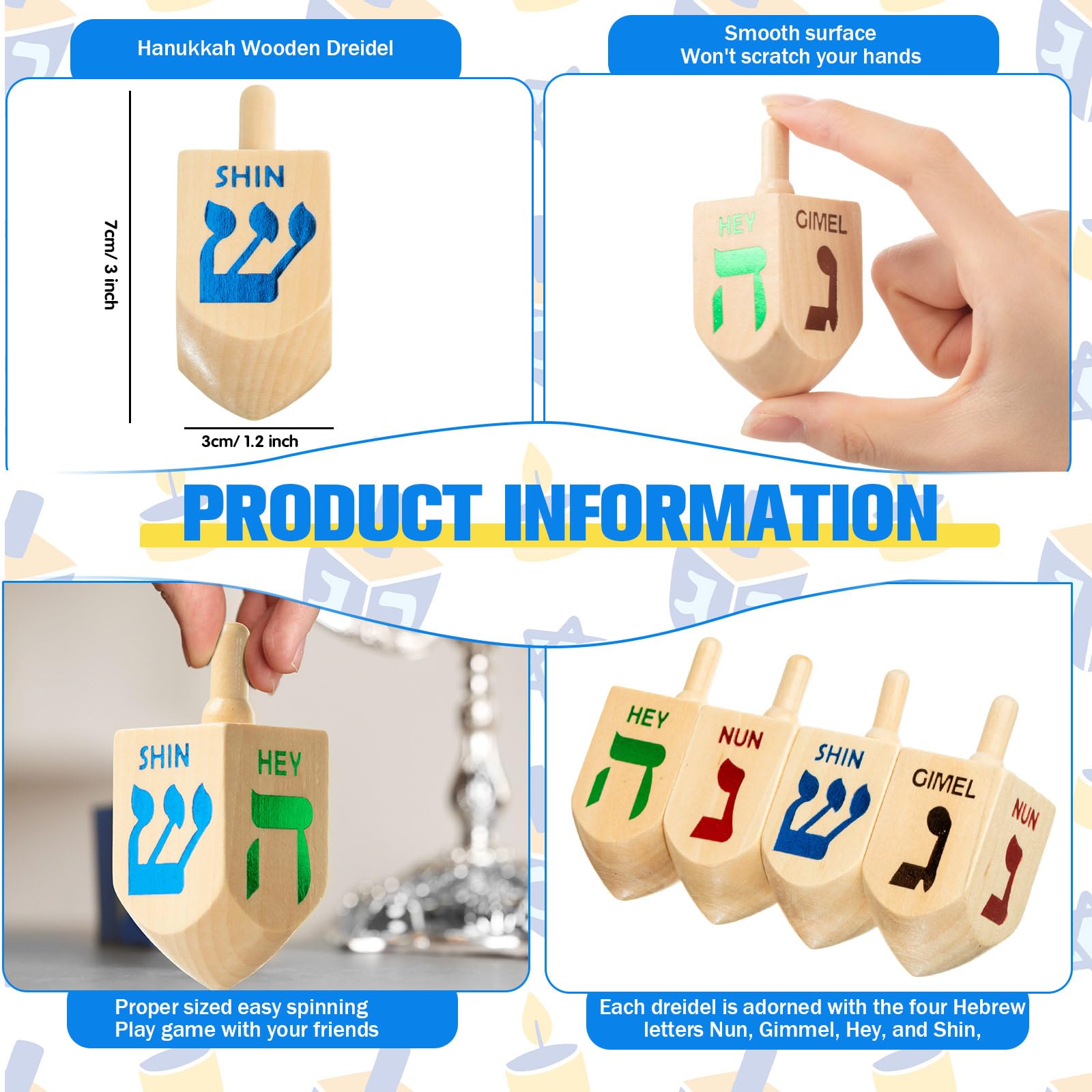 Libima Hanukkah Dreidel in legno naturale, 100 pezzi, per decorazioni per feste Hanukkah, progetti artigianali, forniture per feste in famiglia (6,9 cm)