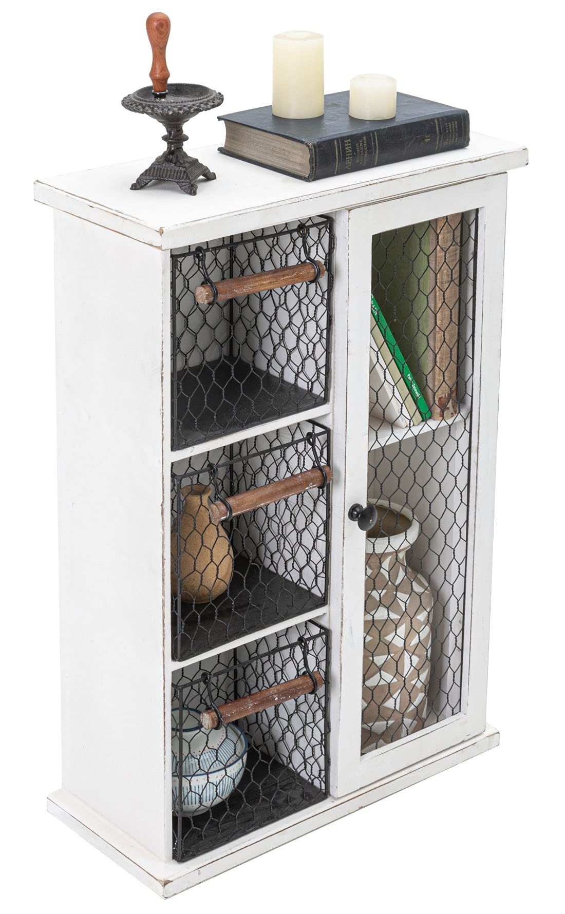 Buy Farmhouse White Wall Storage with Door and 3 Metal