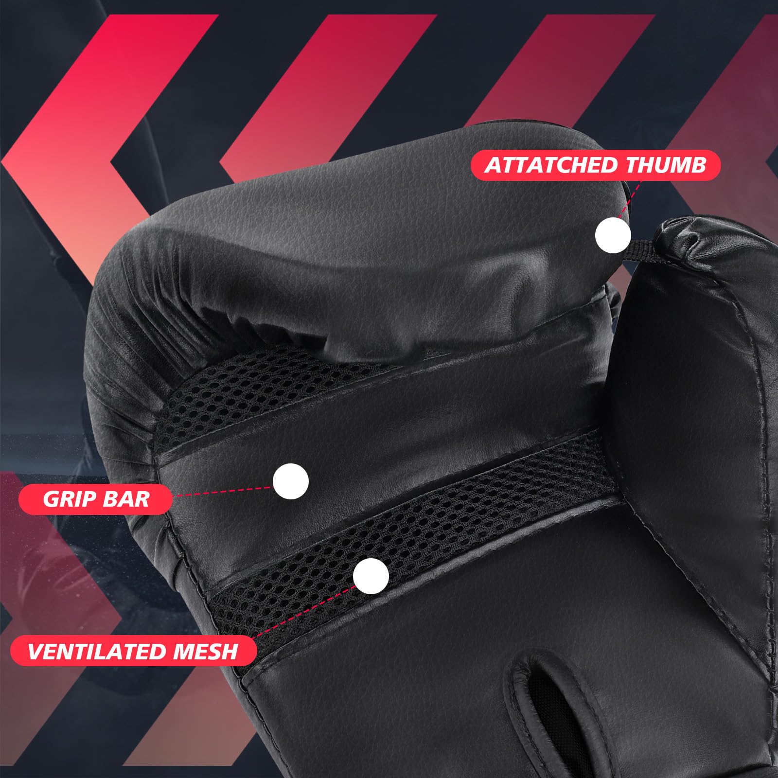 Guantes de Boxeo 14oz con Palma Ventilada para Kickboxing Muay Thai Entrenamiento Hombres Mujeres