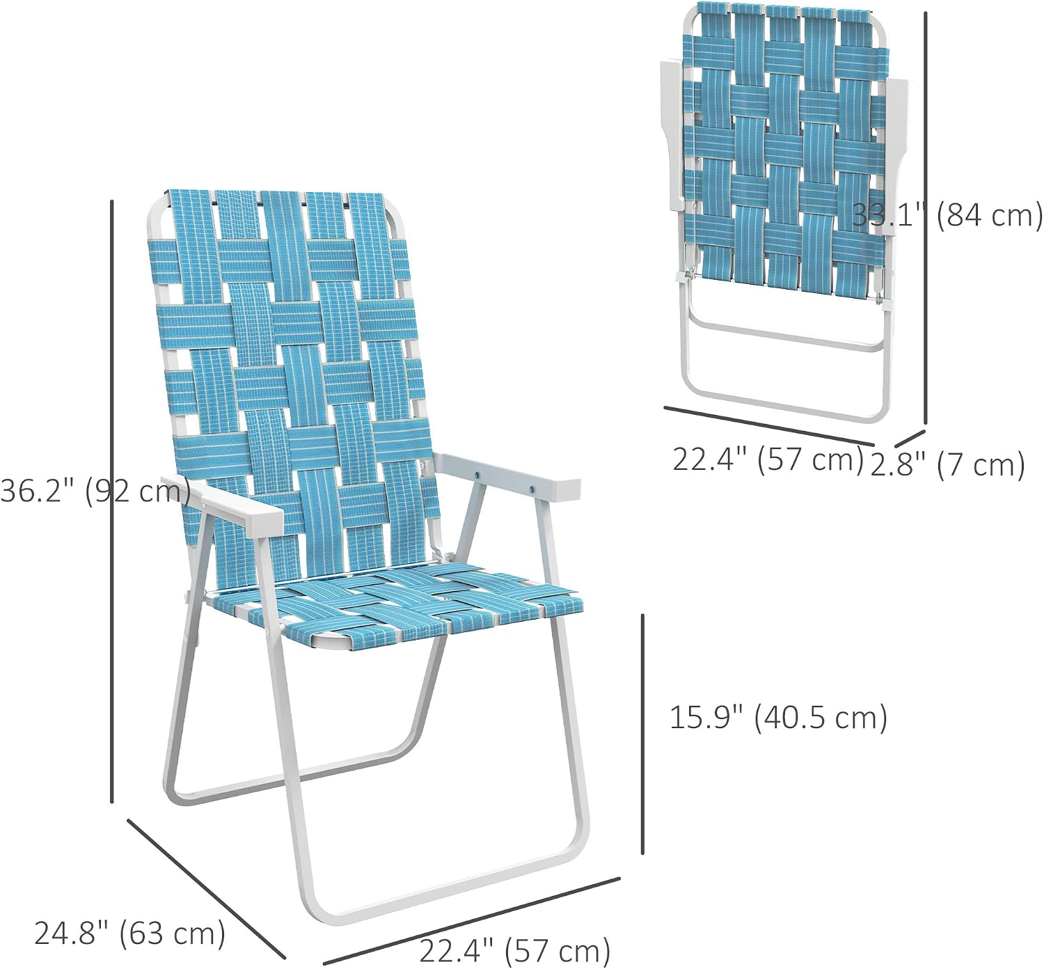 Outsunny Set of 4 Patio Folding Chairs, Classic Outdoor Camping Chairs, Portable Lawn Chair Set for Camping, Garden, Pool, Beach, Backyard with Armrests, Blue