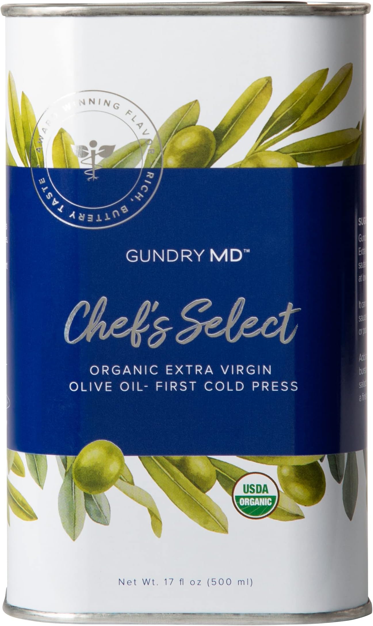 Gundry MD® Chef's Select Organic Extra Virgin Olive Oil, First Cold PressUSDA Organic