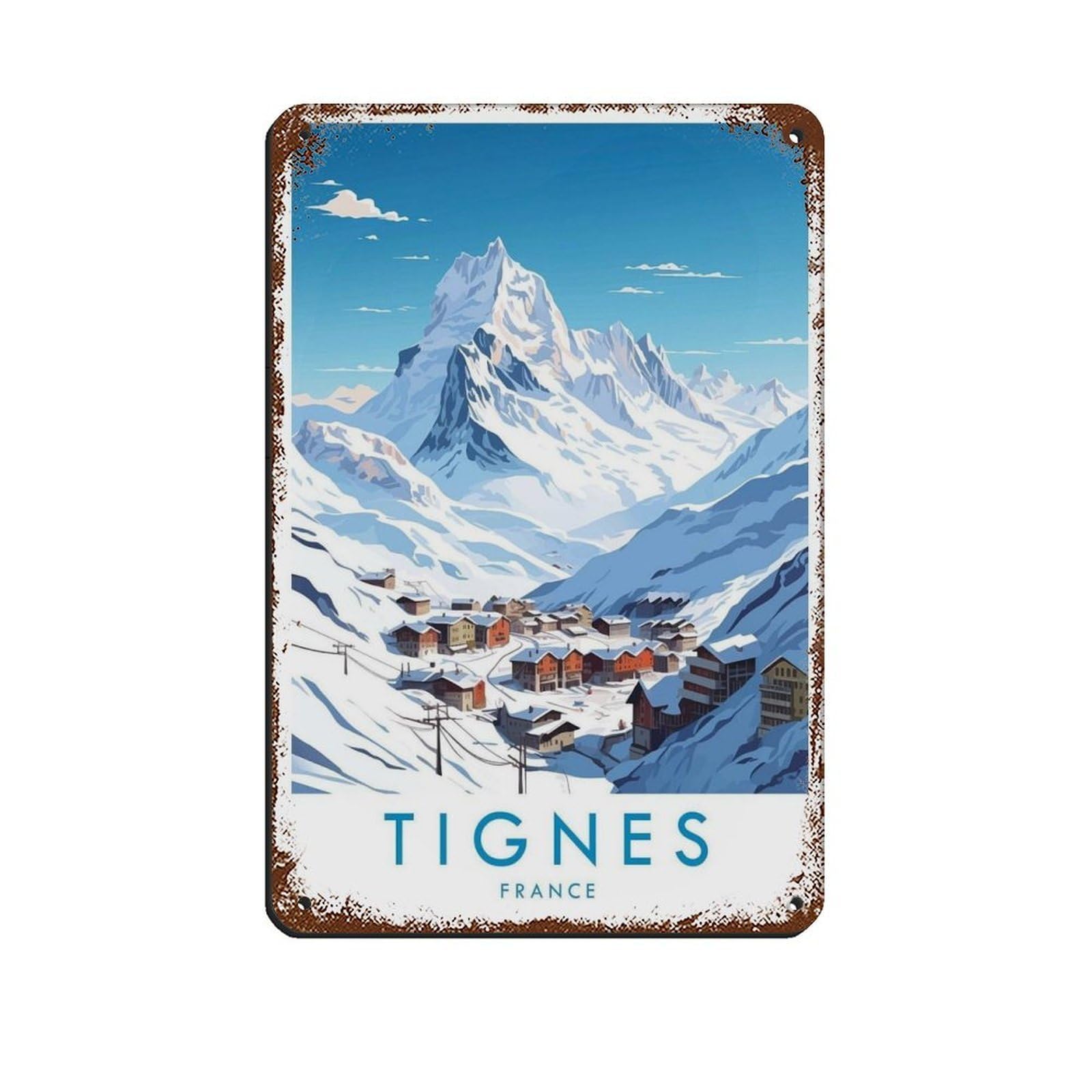 Tignes Travel Poster, France, Travel Decor (2) Retro Poster Metal Tin Sign Chic Art Retro Iron Painting Bar People Cave Cafe Family Garage Poster Wall Decoration 8x12inch(20x30cm)