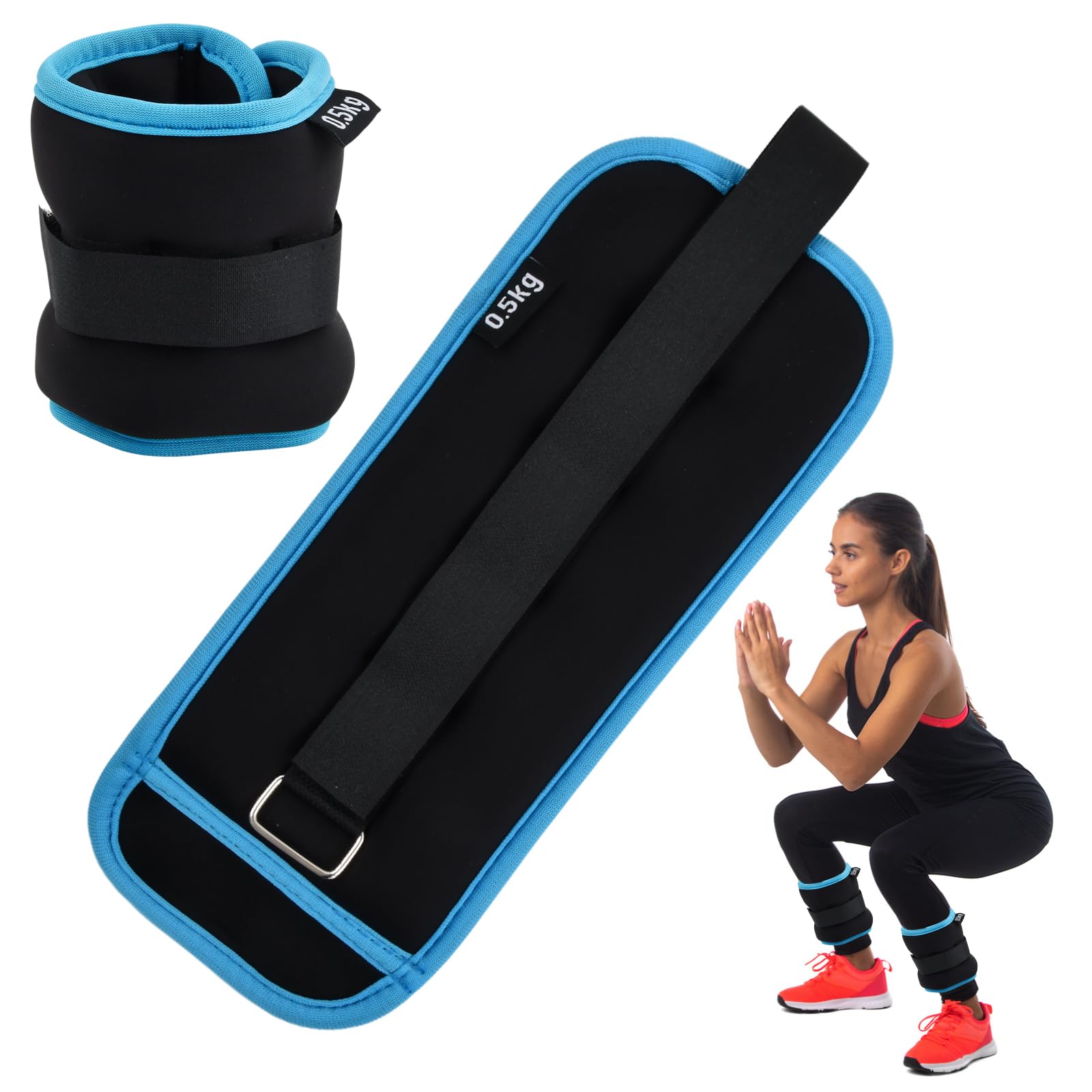 Ankle Weights Set,0.5/0.75kg 1 Pair Wrist Weights Leg Weight for Women Men,Ankle Weight Strap,weight Cuffs Arm weights for Jogging Dance Walking Fitness Aerobics Exercise (Black,2x0.5kg)