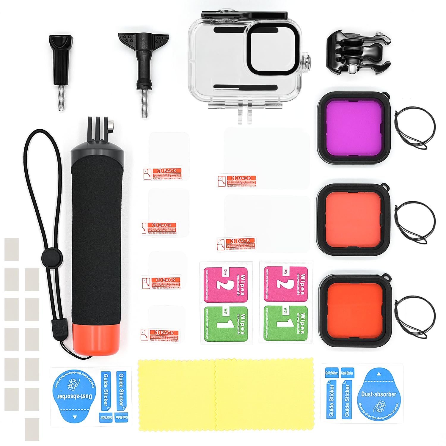 Zubehör Set Kit für GoPro Hero 13 Black, oGoDeal Wasserdicht Schutzhülle Gehäuse+Unterwasser Schwimmender Handgriff+Displayschutz+Rotfilter+Anti-Fog-Einsätze