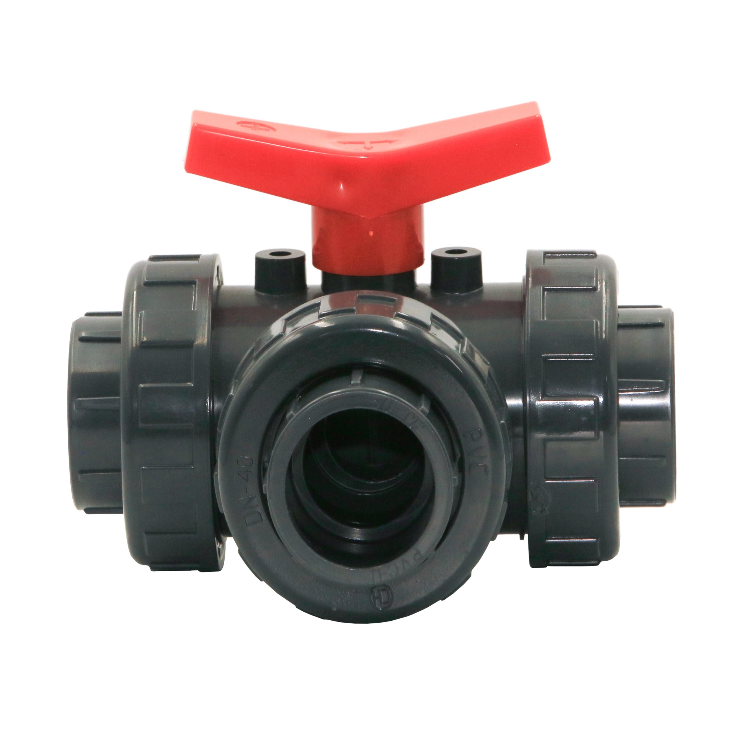 HAF® Válvula de bola de PVC con orificio en T con 3 manguitos adhesivos de 50 mm, válvula de paso de PVC gris U. Adecuado para conexiones de tuberías, tuberías de piscina y mucho más...Calidad: