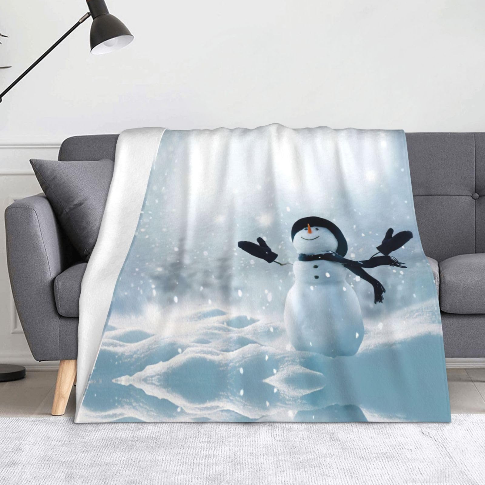 Couverture respirante flanelle pour soirées cocooning plaid Noël bonhomme de neige lit