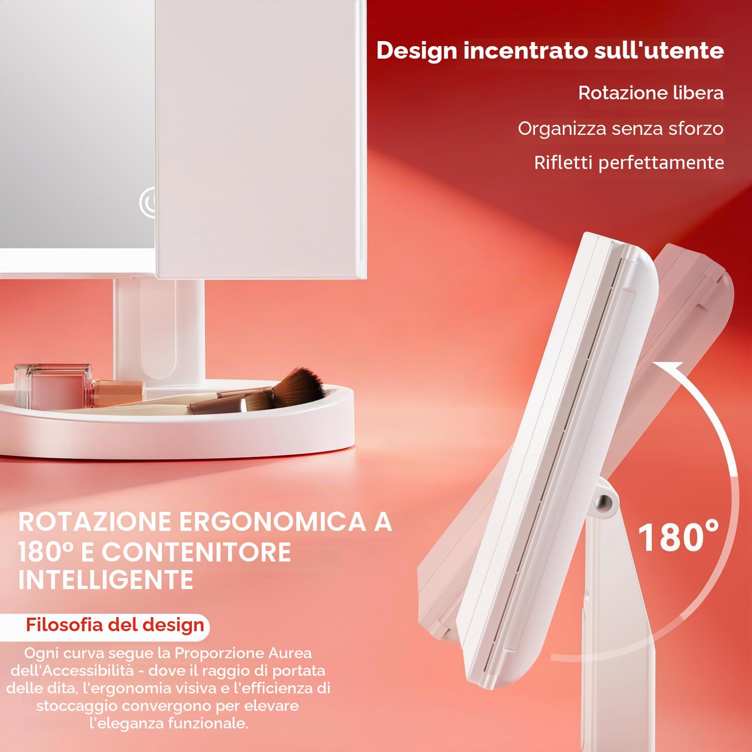 Auxmir Specchio Trucco con Luci Ricaricabile 2000mAh, Specchio Ingranditore 10X/5X/1X, Luminosità Regolabile, 3 Colori di Luce a 68pz LED, Ideale Regalo per Casa e Viaggio