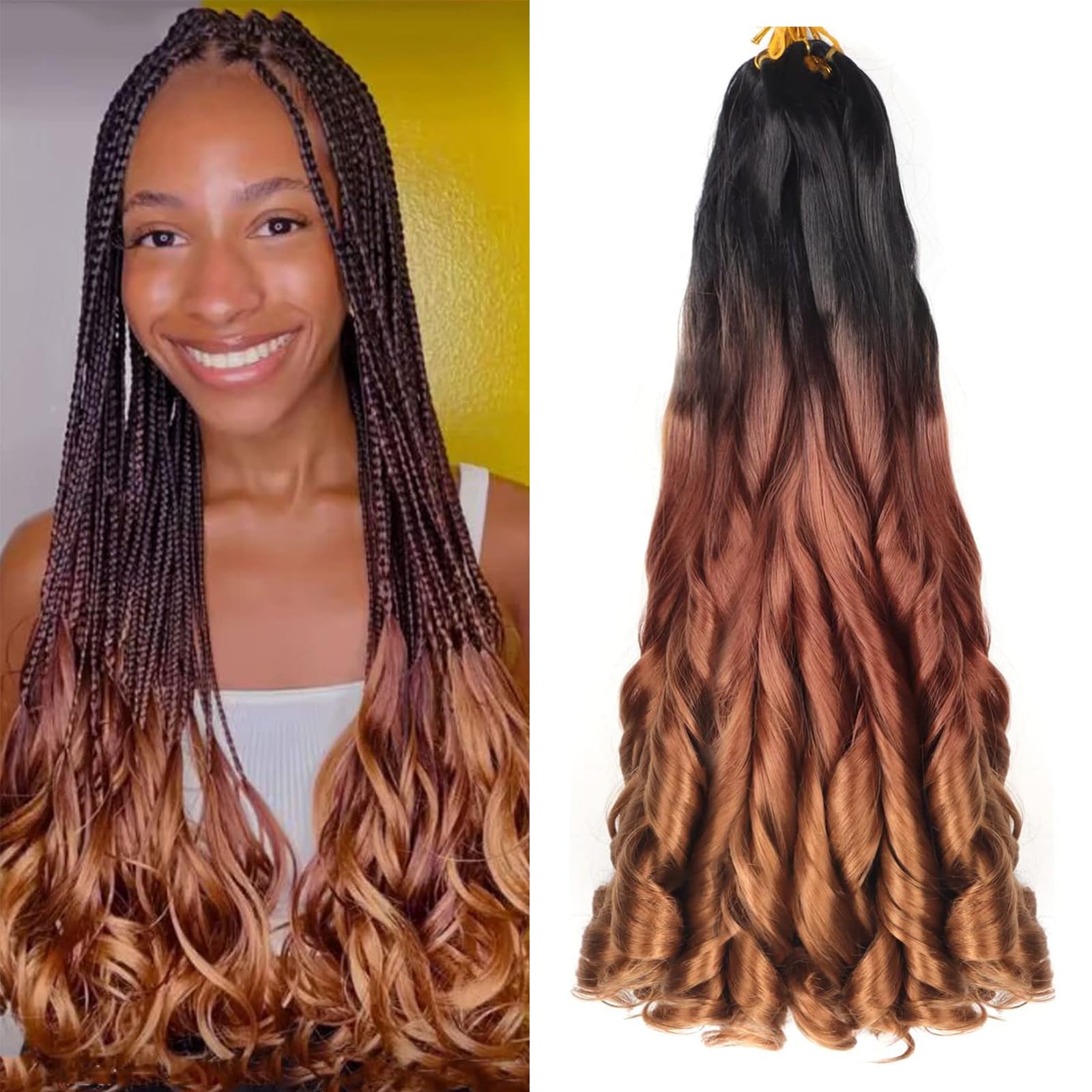 Alaleibaby 26 inch French Curly Braiding Hair 8 Pack Loose Wavy Spiral Curl Braids Crochet Hair Deep Wave Synthetic Extensions Pre Stretched Bouncy Braiding Hair
