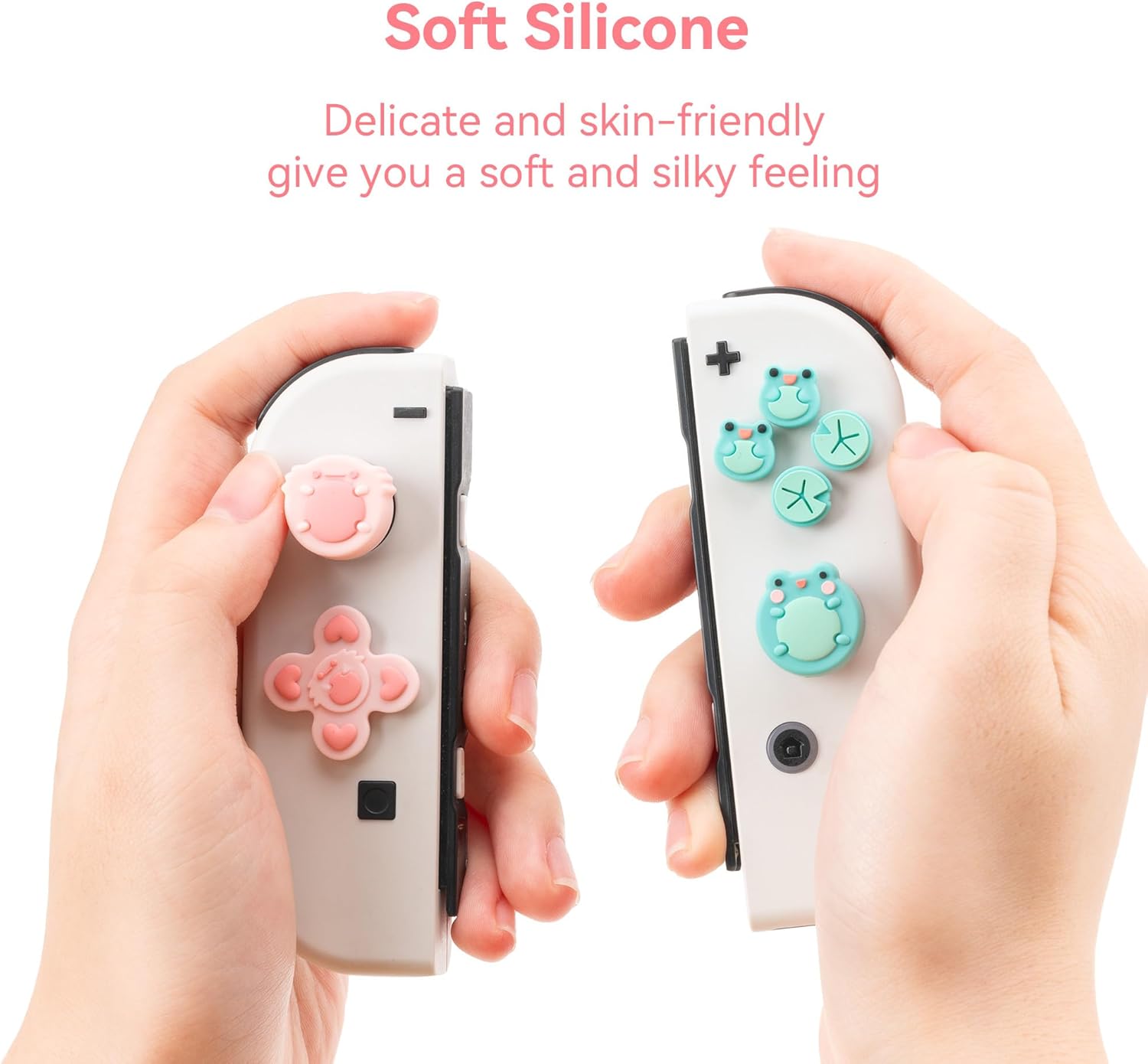 GeekShare Silicone Cross D-Pad Button Caps Set Joystick Cover - ABXY Key Buttons Sticker Compatible with Switch/OLED Joystick - Frog & Axolotl For Switch/Switch OLED