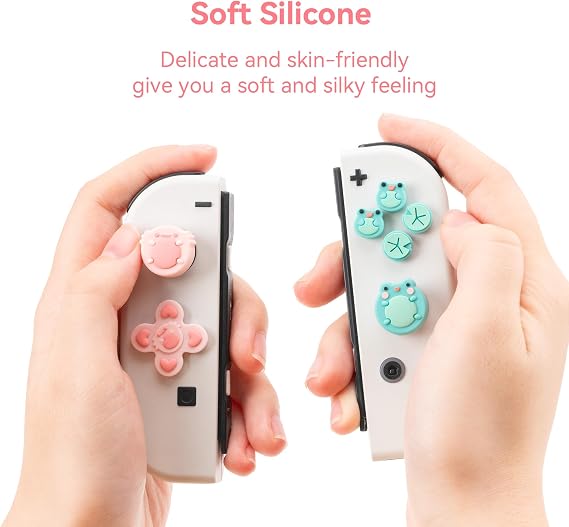 GeekShare Silicone Cross D-Pad Button Caps Set Joystick Cover - ABXY Key Buttons Sticker Compatible with Switch/OLED Joystick - Frog & Axolotl