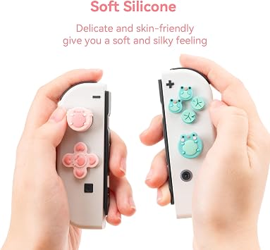 GeekShare Silicone Cross D-Pad Button Caps Set Joystick Cover - ABXY Key Buttons Sticker Compatible with Switch/OLED Joystick - Frog & Axolotl