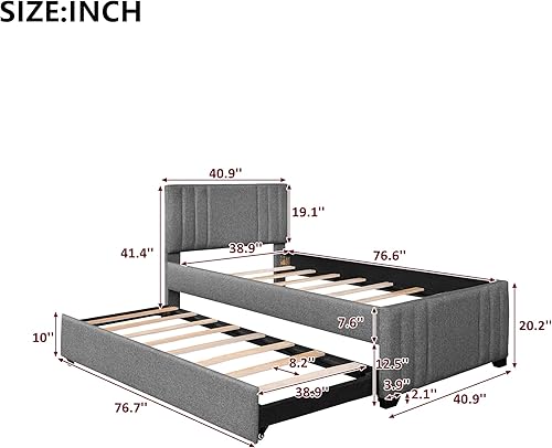 Miniatura 79 de SOFTSEA Cama de plataforma tapizada tamaño Queen con cajón de almacenamiento, marco de cama tapizado con cabecera con respaldo de alas, soporte de