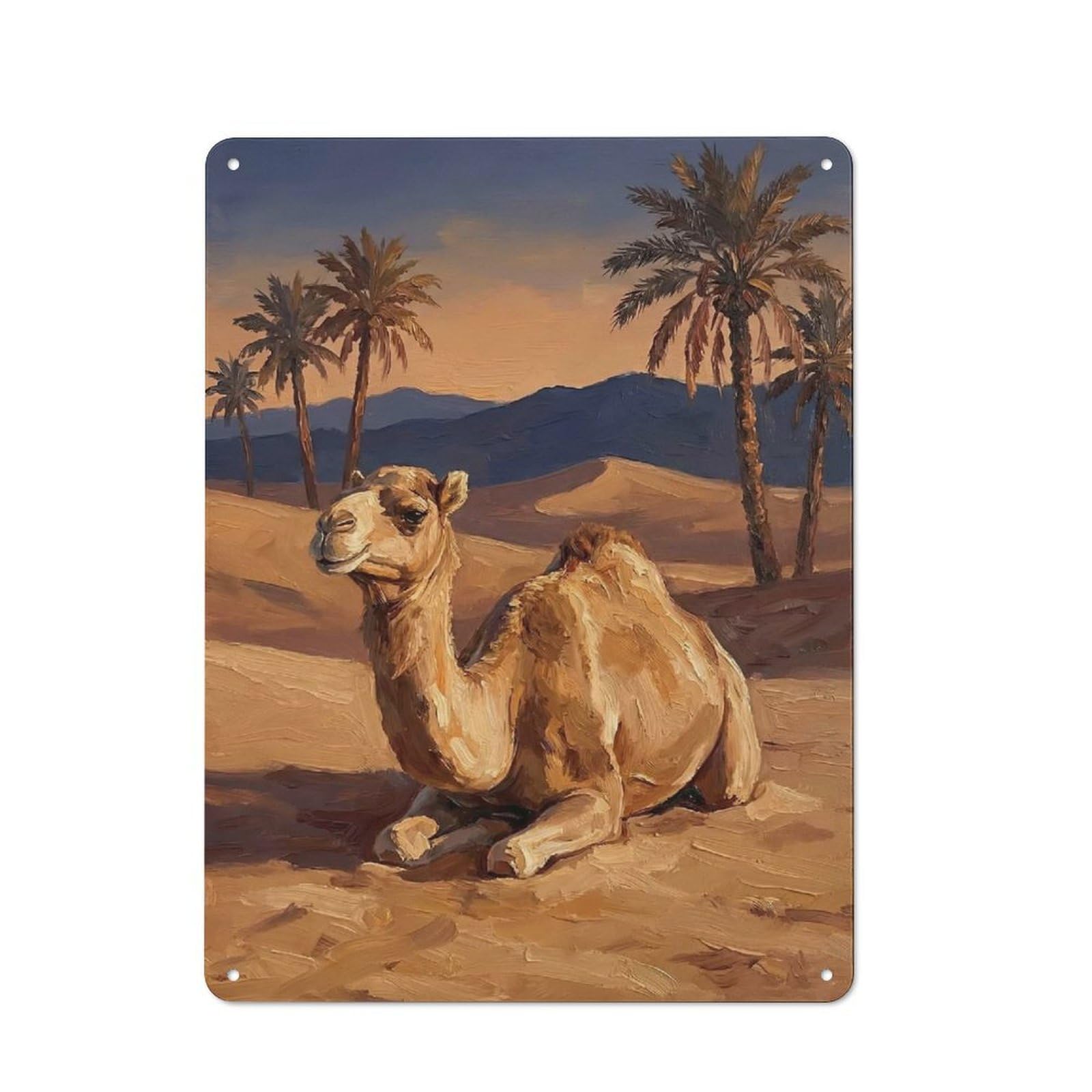 Junmoney Style-24 Tin Wall Plaque 40X30cm With Camel In The Desert For Garage Wall, With Clear Vintage Wall Decor Character