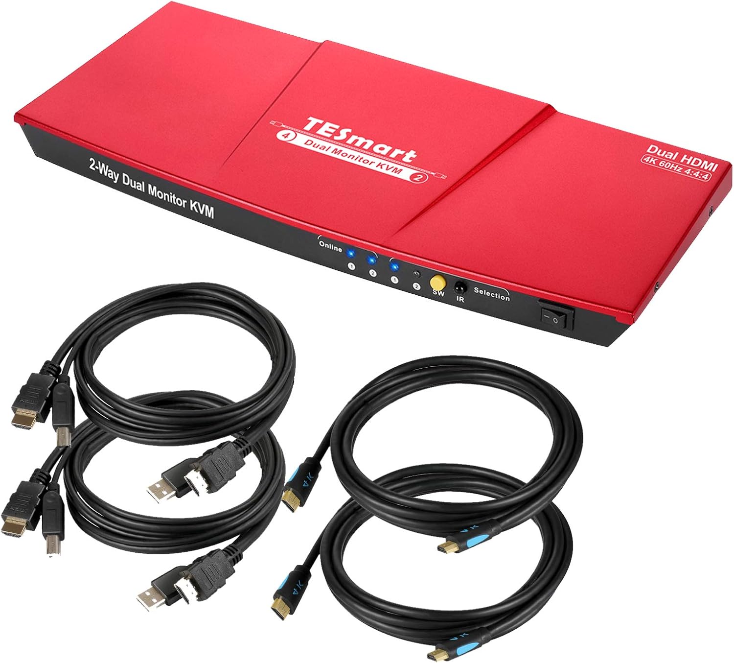 70% Off Everything TESmart Dual HDMI 4x2 Dual Monitor KVM Switch 2 Port Updated 4K @ 60Hz, Support HDCP 2.2(Red)