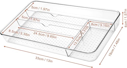 Miniatura 3 de Lonian Bandeja organizadora de cajones multiusos, divisor de utensilios de plástico PET transparente, caja de almacenamiento antideslizante para