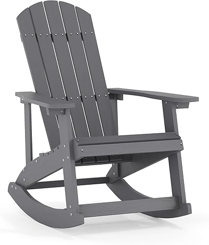 Flash Furniture Savannah - Mecedora Adirondack de madera de poliresina, poliestireno gris para todo tipo de clima, herrajes de acero inoxidable