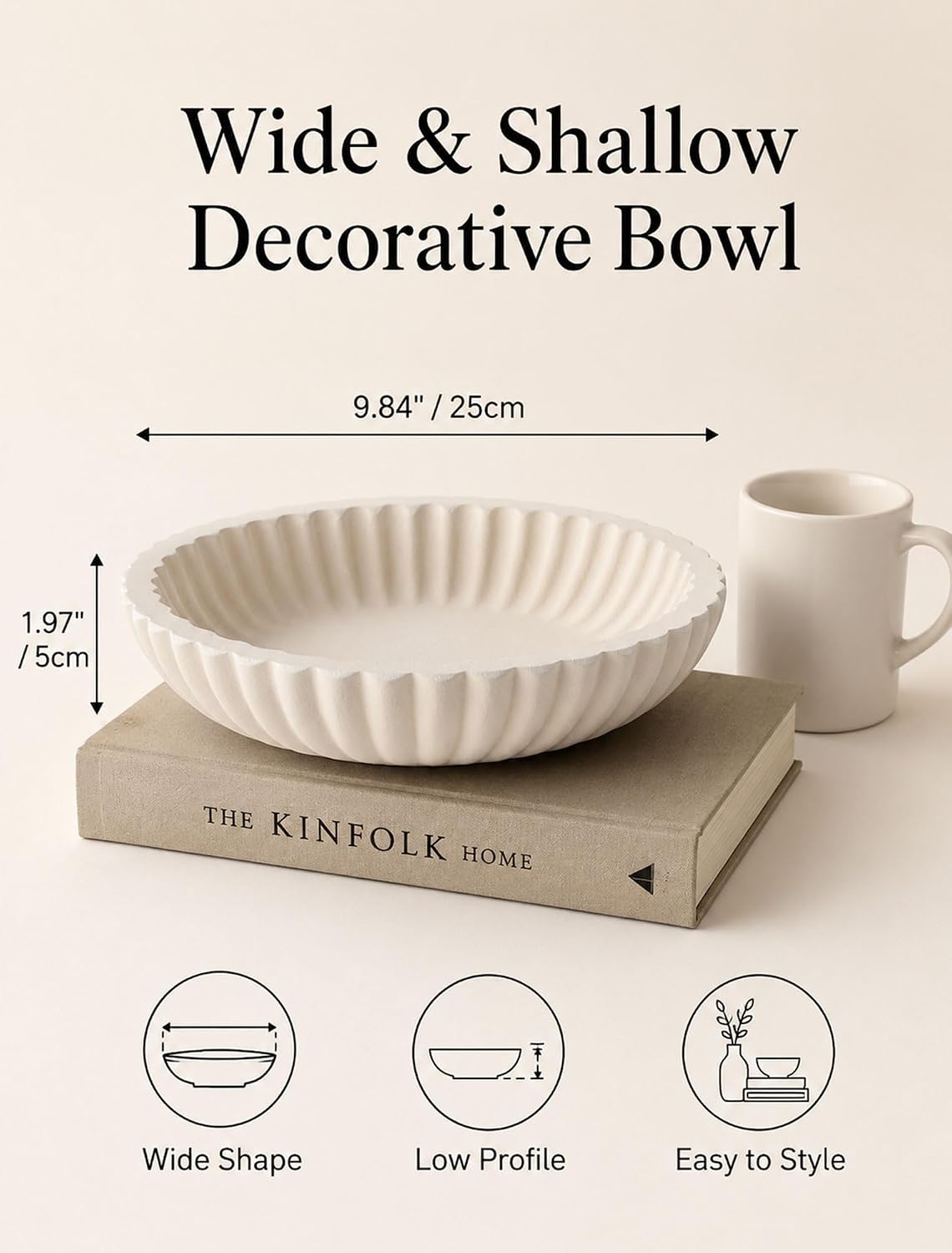 Hanobe Modern Decorative Key Bowl, 10-inch Fluted Design Coffee Table Decor