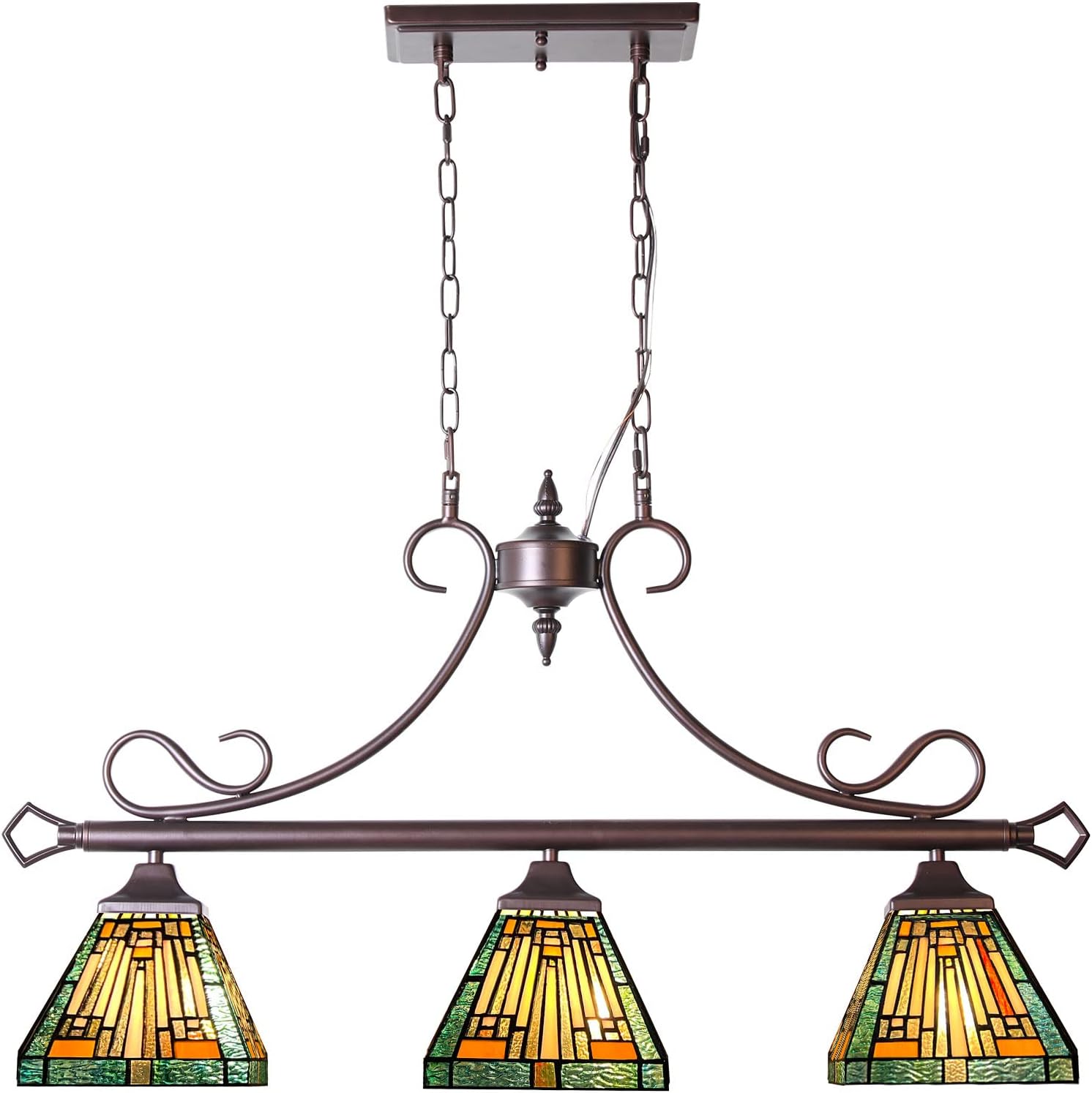 Capulina Tiffany Lamp Stained Glass Pendant Light 3-Lights 7 Inches Wide Vintage Antique Tiffany Style Chandelier Pendant Lighting Fixture for Rustic Farmhouse Kitchen Island Dining Room