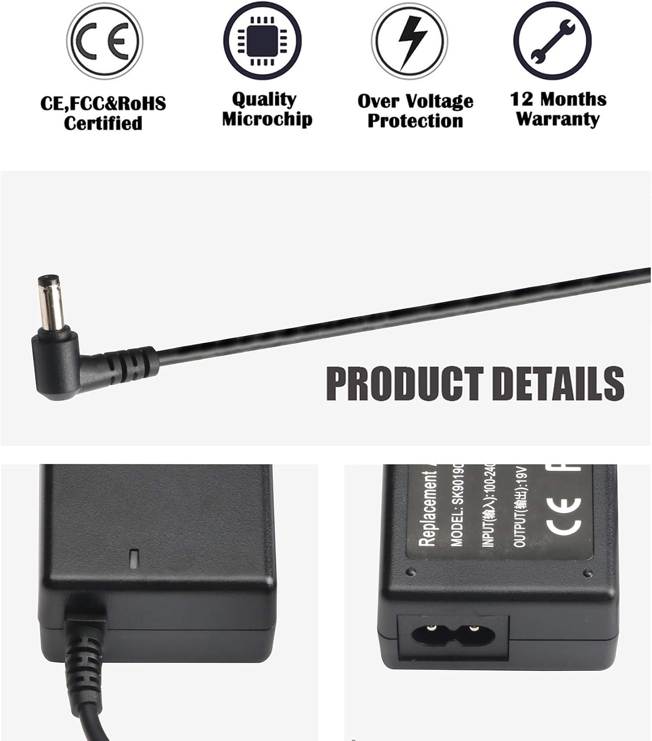 19V Power AC Adapter for HP-Pavilion 20" 21.5" 23" 23.8" 25" 27" IPS LED HD Display Monitor Series 27 27xw 27xi 27er 23es 27es 25 24ea 25xw 25bw 25xi 22cwa 23xi 23bw 20xi Power Cord Charger