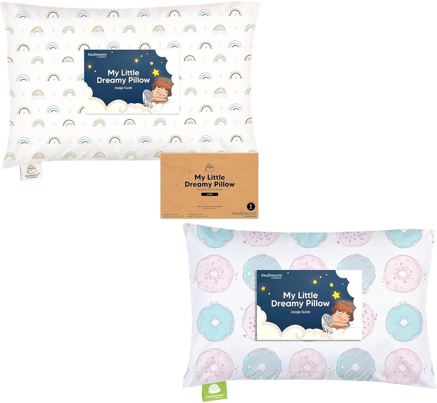 KeaBabies Toddler Pillow with Pillowcase, Jumbo 14X20 and Toddler Pillow with Pillowcase - Soft Cotton Toddler Pillows for Sleeping - Machine Washable Pillow