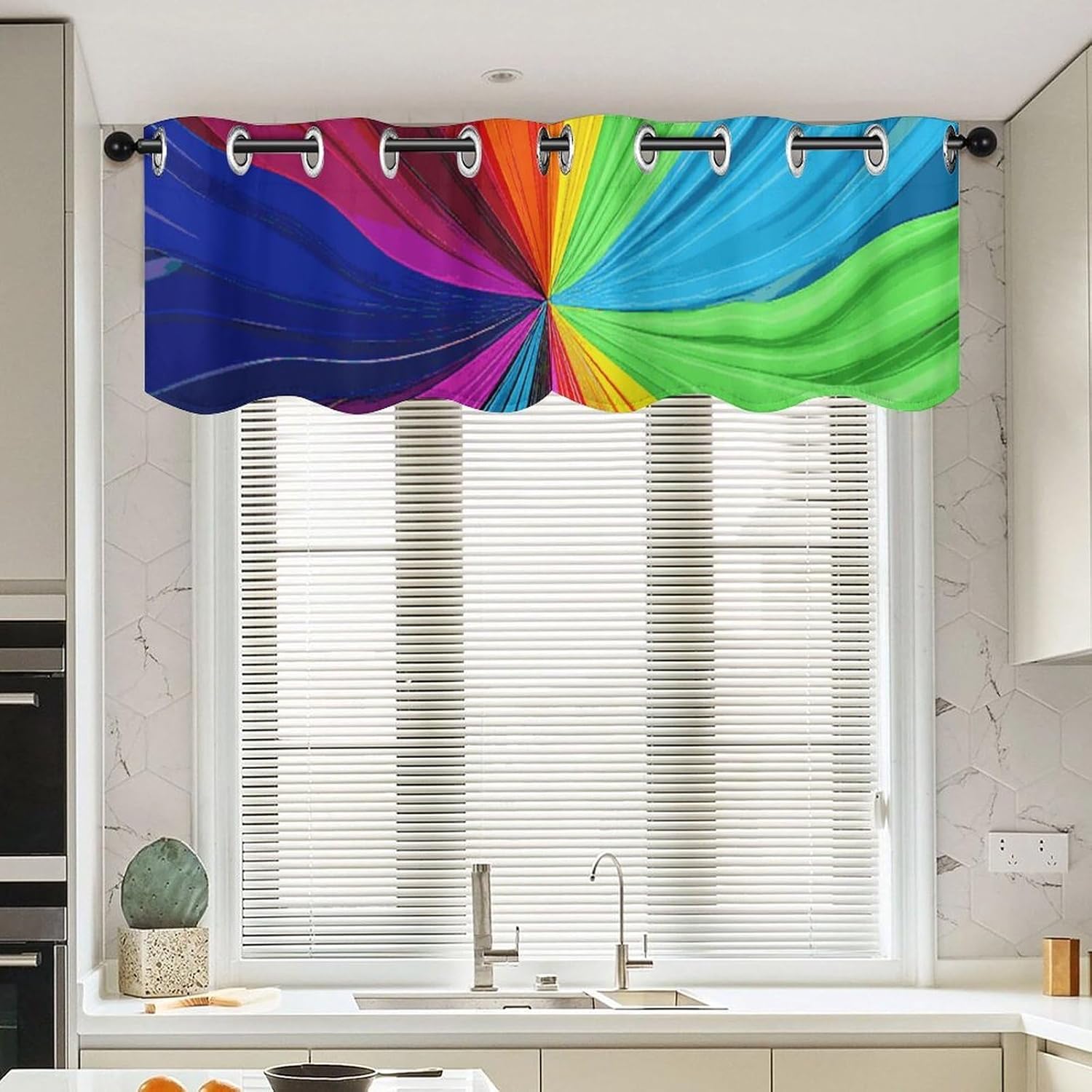 Rainbow Colours Valances for Window 2 Panels. Light Filtering Curtains Farmhouse Short Small Valance.Modern Curtains for Windows Living Room Kitchen Over Sink.
