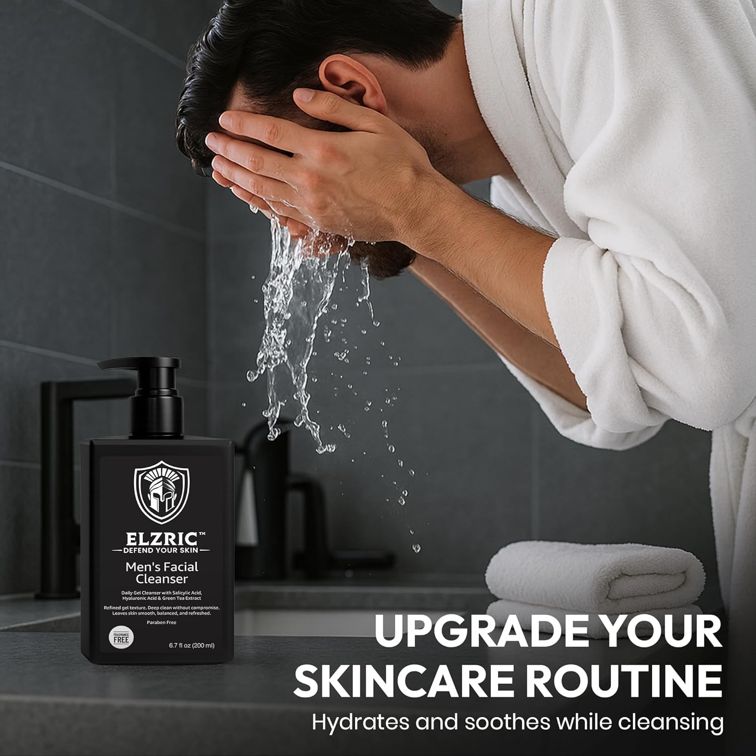 Men's Facial Cleanser – Exfoliating Face Wash for Oily, Breakout-Prone and Sensitive Skin – Deep Cleansing with Salicylic Acid, Green Tea, Hyaluronic Acid and Amino Acids – Daily Face Wash for Men