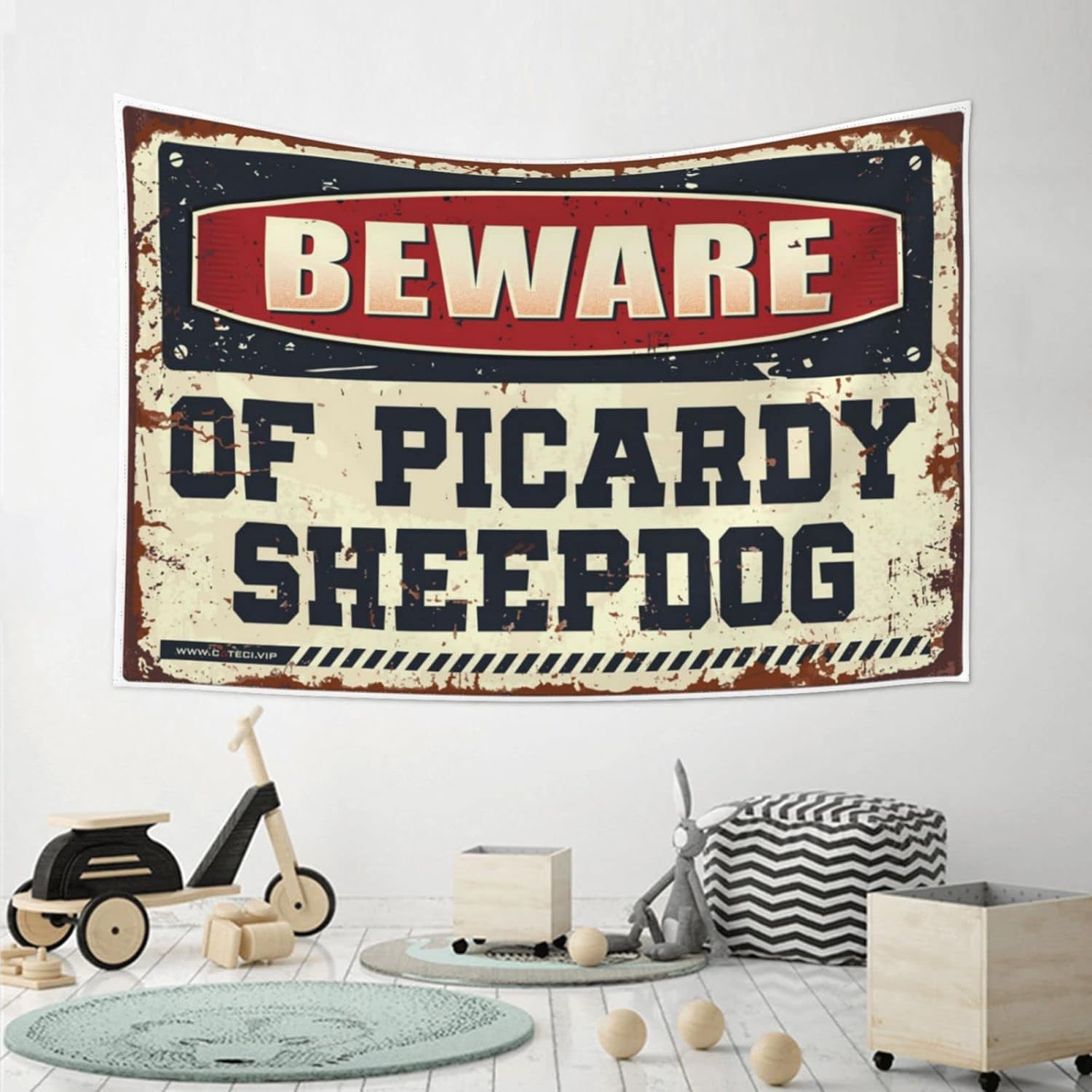 Tapestries for Bedroom Beware of Picardy Sheepdog Tapestry Funny Kitchen Decor Vintage Decor(75X100CM) image 4