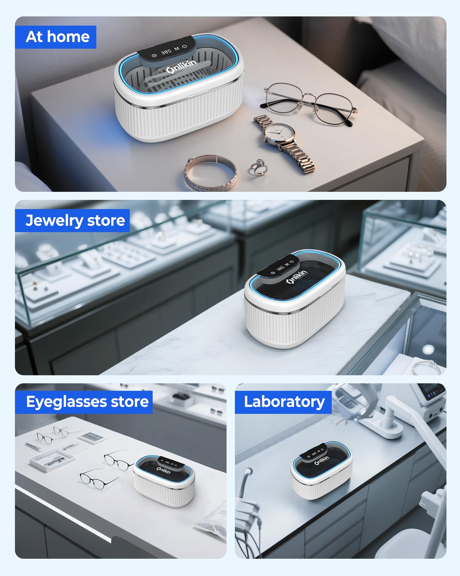 Limpiador ultrasónico de joyas, 35 W, 45 kHz, limpiador de retención, 5 temporizadores y 3 modos de potencia, gafas, anillos, correa de reloj, dentaduras postizas, 20 unidades