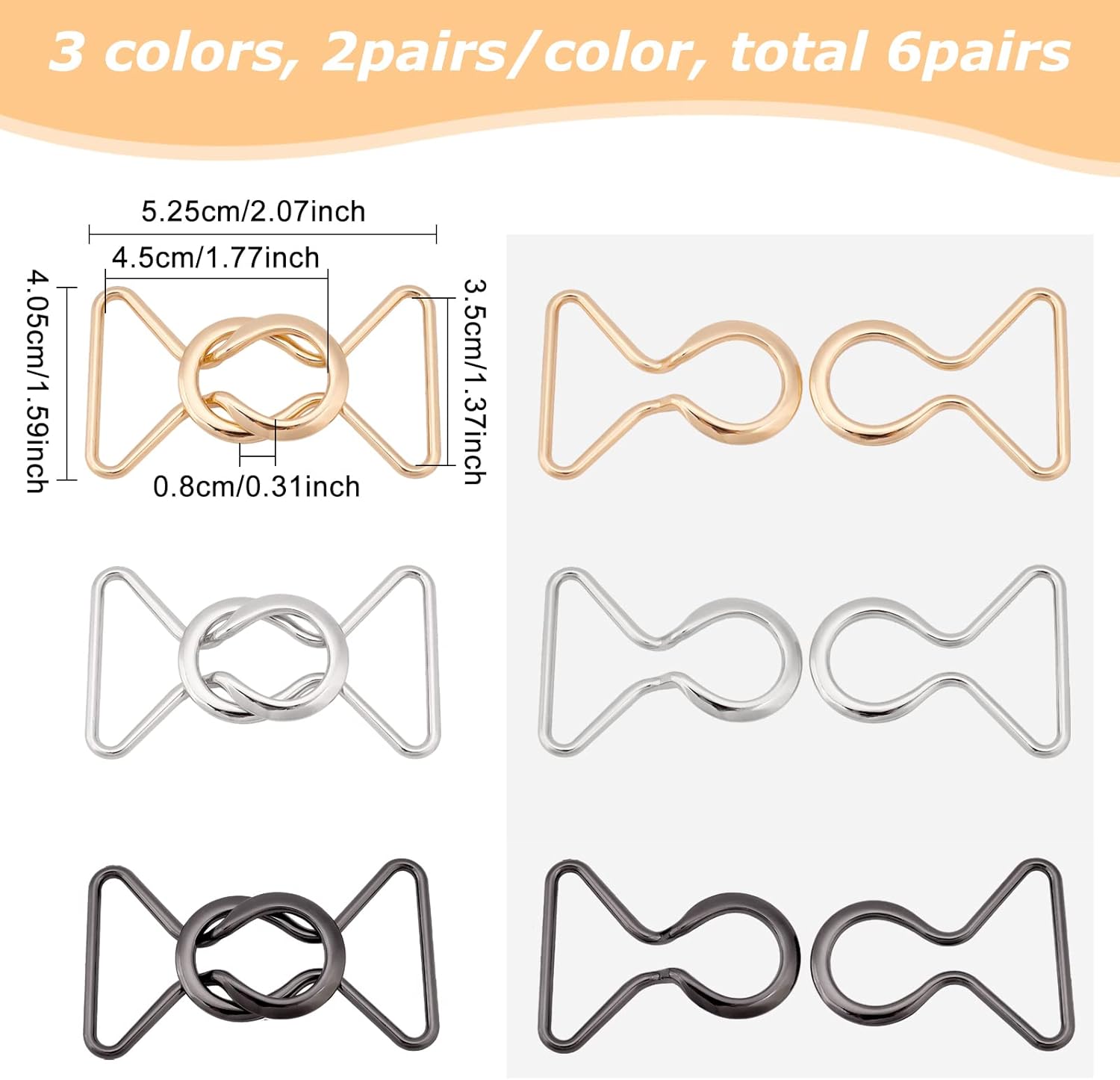 BENECREAT 6 Set 3 Colors Interlocking Metal Buckle, 2x1.6inch Interlocking Buckle Clasp Accessories for DIY Waist Belt Making, 8mm Thick - Image 2