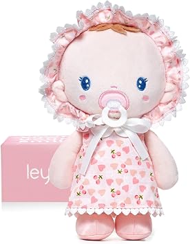 LeyaDoll Soft Baby Doll Toys 9'', My First Baby Rag Doll for 1 Year-Old Girl Birthday Gift, Christmas Plush Toys Gift for Toddler Kids Infants-Cherry Baby