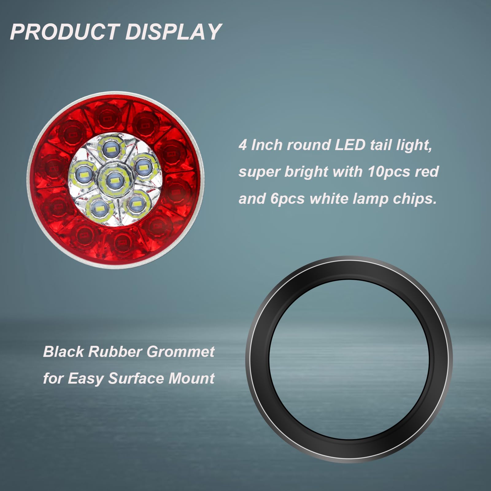 Biqing Rotondo Luci Posteriori per Rimorchio LED 24V, 4 Fanali LED Rimorchio 16LED Fanale Posteriore Freno Segnale di Girata Riflettore Luce per Camion, 2pcs (Rosso