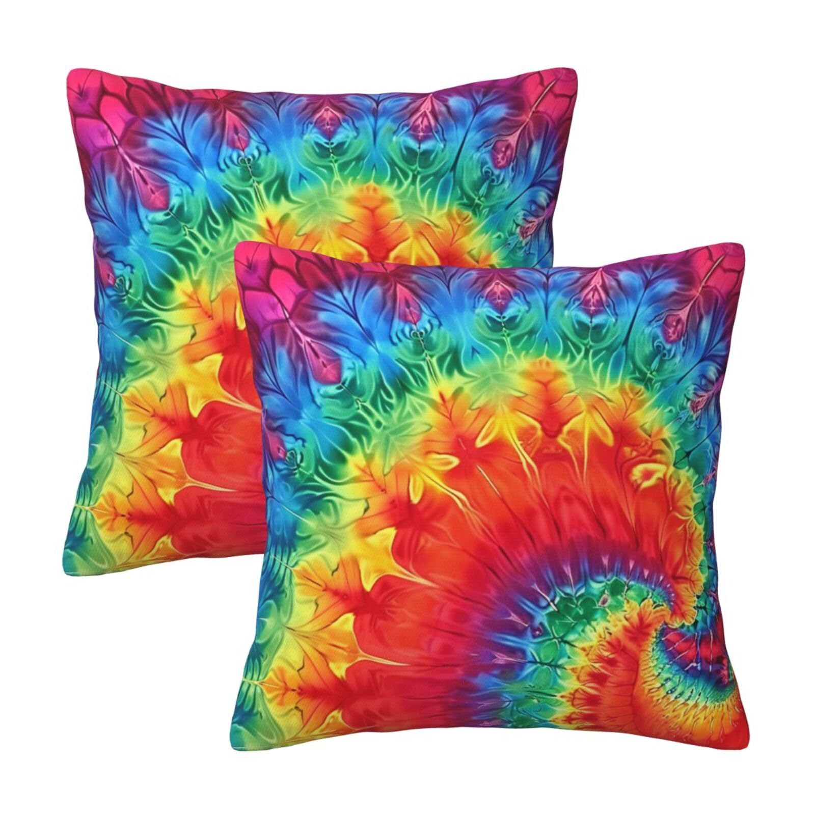 kkvhhyuo Rainbow Tie Dye-Red Print Pillow Covers Set of 2, Square Decorative Cushion Covers with Hidden Zipper, Throw Pillow Cases for Living Room Sofa Bed Chair, 45x45 cm