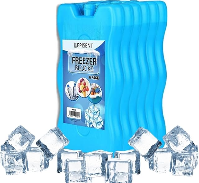 EPISENT Reusable Freezer Blocks - Pack of 6 Long-Lasting Ice Packs - 237g Each - Ideal for Food & Drink Cooling - Perfect for Outdoors, Picnics, Travel