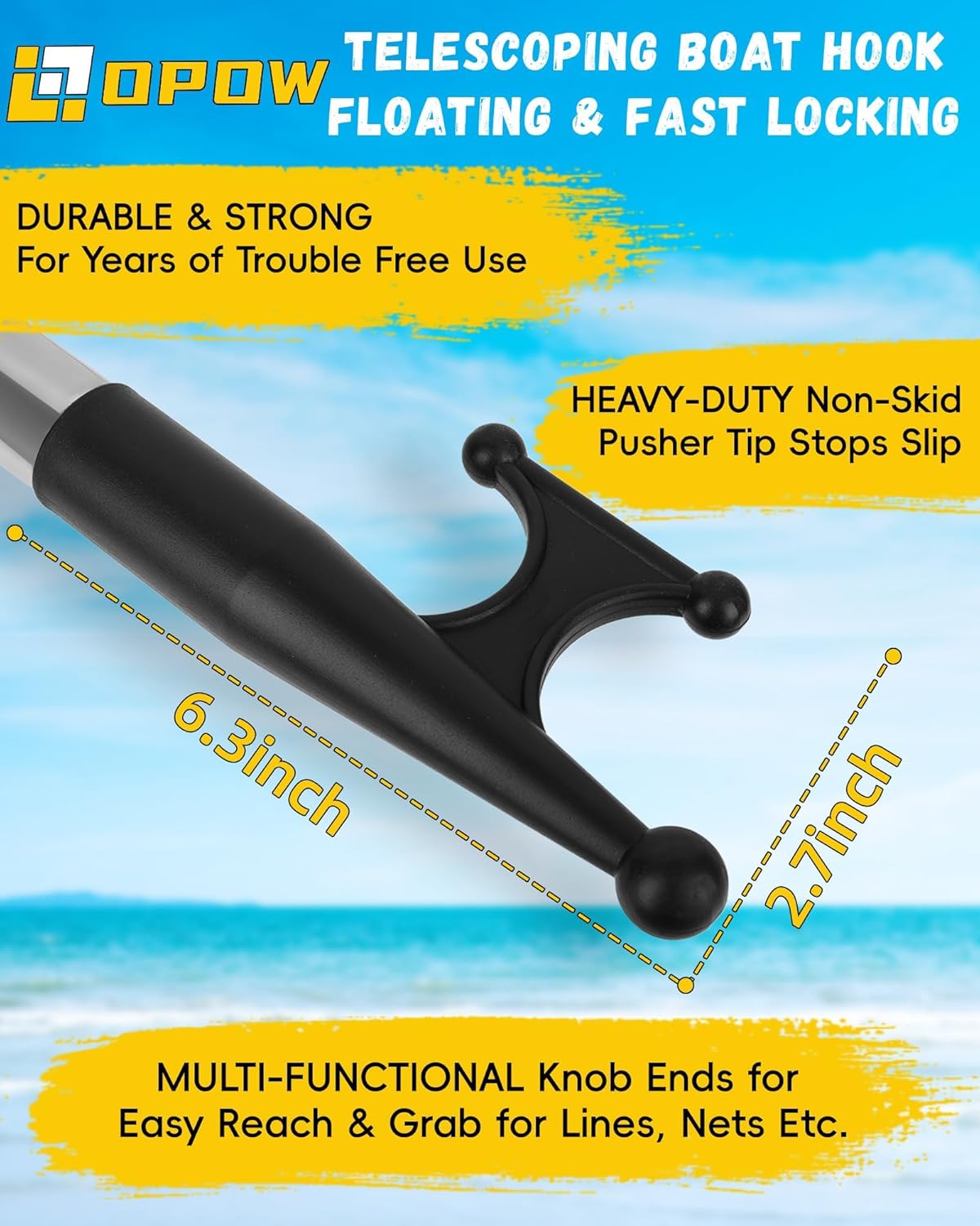 Telescoping Boat Hook - Durable Docking Pole with 3-Stage Aluminum Extension - Lightweight Marine Push Pole for Boat Docking, Mooring & Water Retrieval