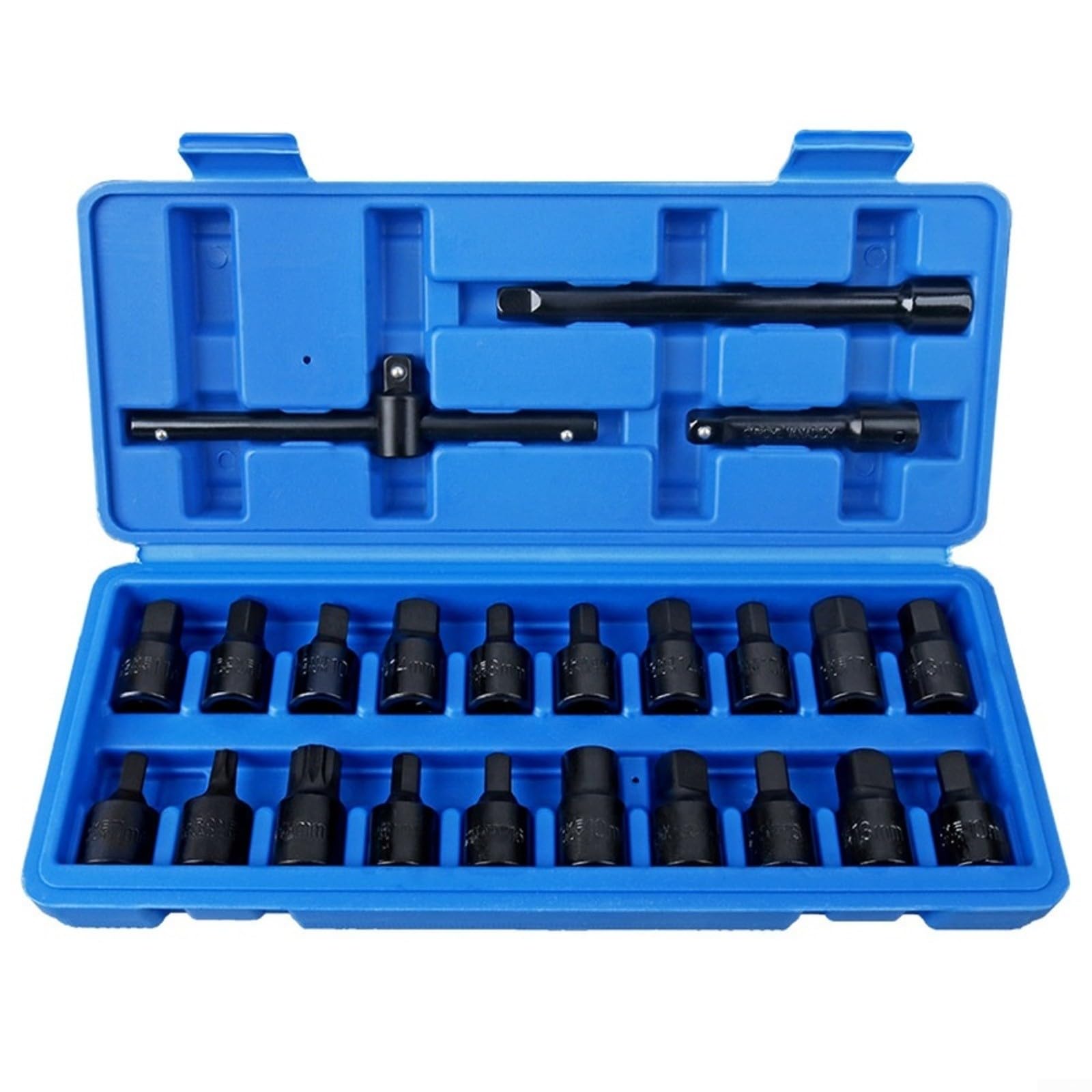 Set di 23 chiavi a bussola per scarico dell'olio, in acciaio al cromo vanadio con esagonale e per punte Torx, kit di attrezzi per cambio olio auto da 3/8 di azionamento, per riparazioni