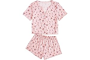 Pink Cherry Print Pajama Set for Women: Comfort and Style Combined